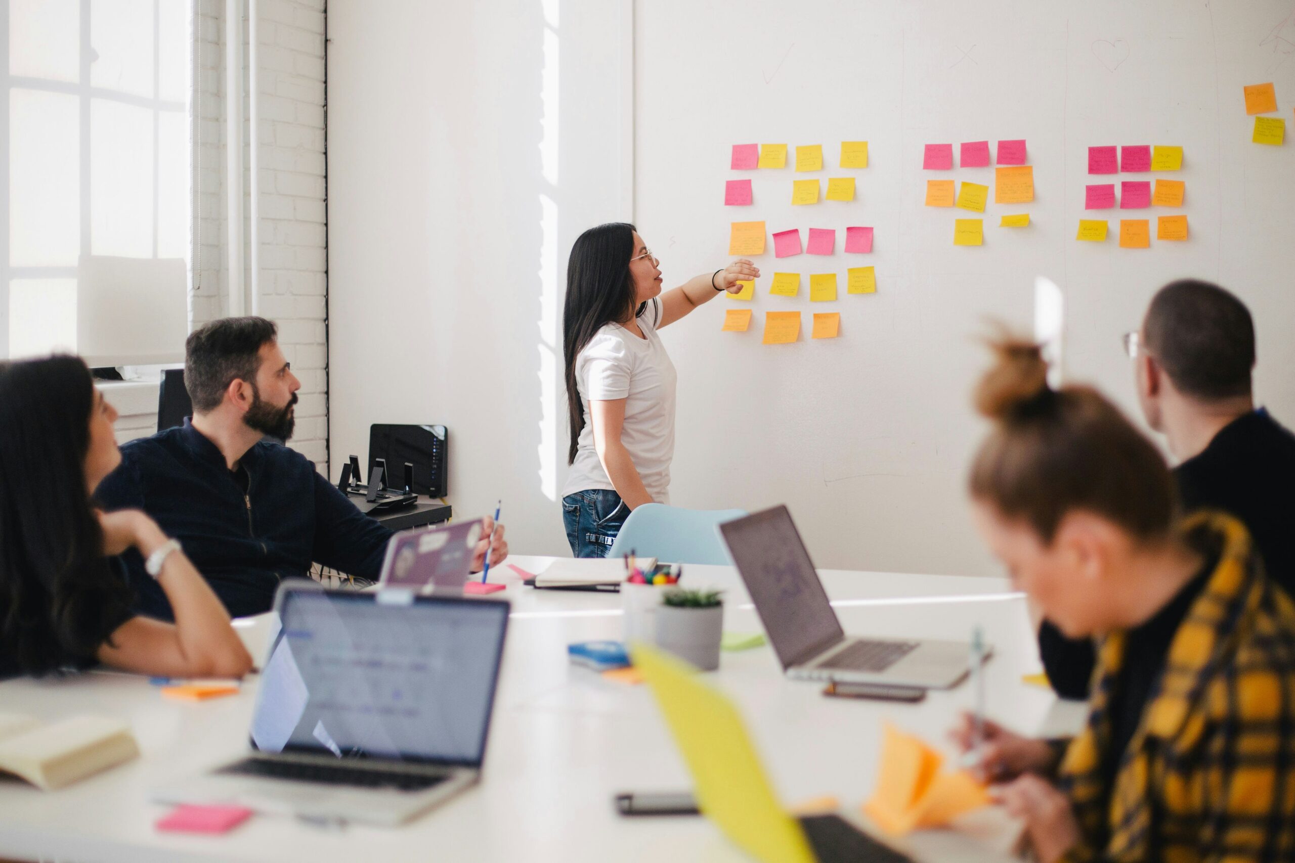 brainstorming session, sticky notes with ideas